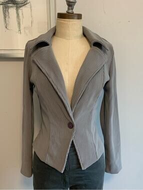 Vintage Blazer Jacket Office USA Made 1990s Gray Stripe  Small Grunge Preppy